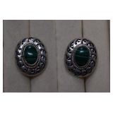 Sterling Malachite Earrings  Marked Mexico