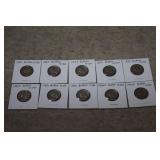 (10) Buffalo Nickels 1926 to 1936D Mix