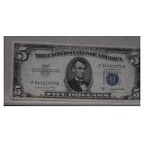 1953B $5 Silver Certificate  Blue Seal