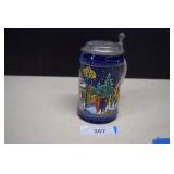 MB Zinn Lidded Ceramic Christmas Stein 1979
