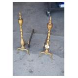 Pair Vintage Brass Fireplace Anddirons