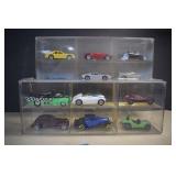 12 Diecast Cars In Display Cases - One Vintage Hot