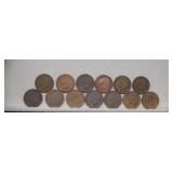 (13) Indian Head Pennies  1876 to 1907 Mix