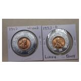 1953D Lucky Penny & 1945 Victory Penny Tokens