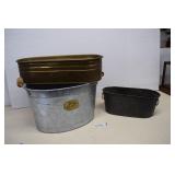 Tin Bucket & Two Metal Planters