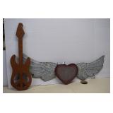 Wood Peace Guitar & Meatl Angel Wings Wall Art