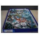 Tray Of Turquoise Themed Costume Jewelry -Tray Not