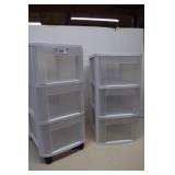 Two Plastic Three Drawer Organizers. One on Wheels