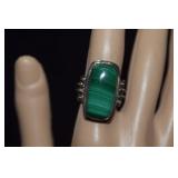 Sterling Malachite Ring  Sz 7