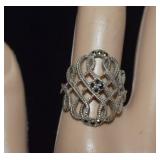 Sterling Marcasite Filigree Ring   Sz 8-1/4