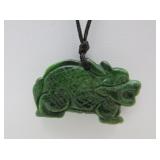 Vtg. Carved Jade Dragon Pendant on Black Cord