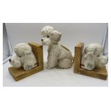 Three  MCM Lefton Japan Poodle Bookends and Plante