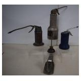 Four Vintage Oil Pump Cans & Oil Can Spout 8'