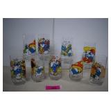 Nine Vintage Smurf Glasses In Really Good Shape