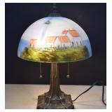 Reverse Painted Glass Dual Light Lighthouse Lamp