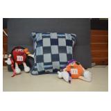 One Denim Pillow & Two M&M Plush Toys