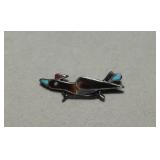 Sterling Roadrunner Brooch-Turq,Coral,Abalone &