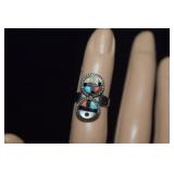 Sterling Zuni Ring Dual Sun w/ Multi-Color Stones