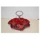 Vintage Fenton Red Glass Hobnail Candy Dish