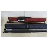 Two 3-Piece Pool Stick w/Cases and Accessories