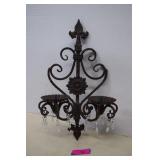 Vintage Cast Iron Wall Candle Holder w/Crystals