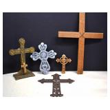 Two Cast Iron,One Aluminum & 2- Wood Crosses