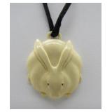 Vtg. Carved Asian Rabbit Pendant on Black Cord