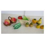 Six Vtg. S/P Shakers: Peaches, Acorns, Veggies