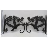 Two Cast Iron Hummingbird Pole Mount Plant Hangers