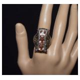 Sterling/Vermeil Filigree Tourmaline Ring  Sz 10.5