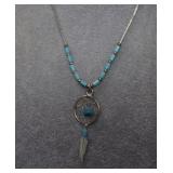 Silver Bugle Bead Necklace w/Dream Catcher Pendant
