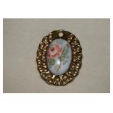Hand Painted Flower Pendant w/ Gold Color Trim*