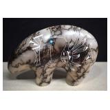 Navajo Etched Horse Hair Pottery Bear,Signed Vail