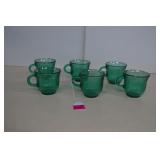 Vintage Set Of 6 Fortecrisa Green Glass Coffee Mug