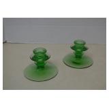 Vintage Uranium Glass Set Of Candlestick Holders