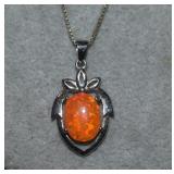 Sterling Italy Chain w/ Orange Opal Like Pendant