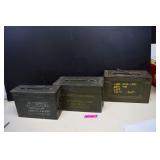 Three Vintage Metal Military Ammo Boxes