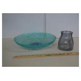 Lot Of 2 Glass Home Decor Bowl & Vase