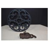 Mounted Water Hose Hanger & Vtg. Block & Tackle