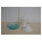Vintage Lot Milk Glass Grape Pattern Lidded Dish &