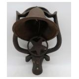Vtg. Cast Iron Pole-Mount Cow Head Bell - 11'