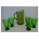 MISC Vintage Green Glass Pitcher & Drink Ware