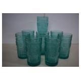 Eight Pioneer Woman Teal Tea Glasses