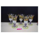 Five Hand Painted Water Glasses. One Chipped