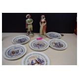 Darceau-Limoges Plates & Two Porcelain Statues