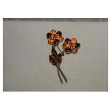 Vtg Rhinestone Flower Brooch