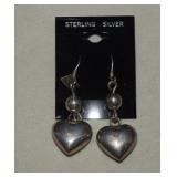Sterling Drop Heart Earrings  Marked Mexico