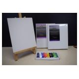Small Table Top Easel With Paints & 4 New Canvas's