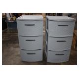 Two Sterilite Plastic Three Drawer Stackable Bins