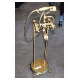 Brass Finish Floor Mount Tub Filler w/ Hand Shower